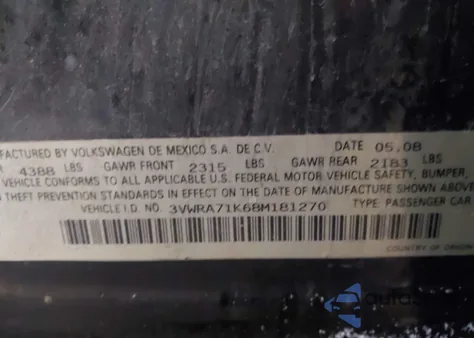 2008 Volkswagen Jetta Wolfsburg Edition из США, поврежденный, VIN 3VWRA71K68M181270